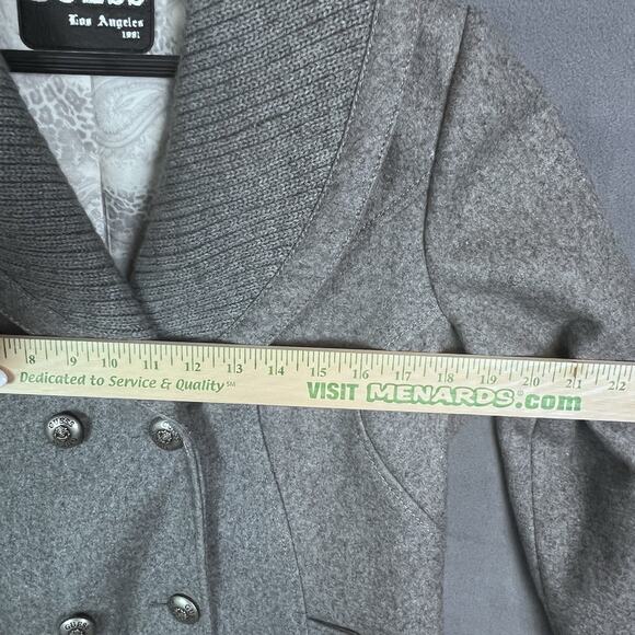 Guess Wool Coat Women’s Sz L Gray Double Breasted Knit Collar Winter Classic - Picture 5 of 8